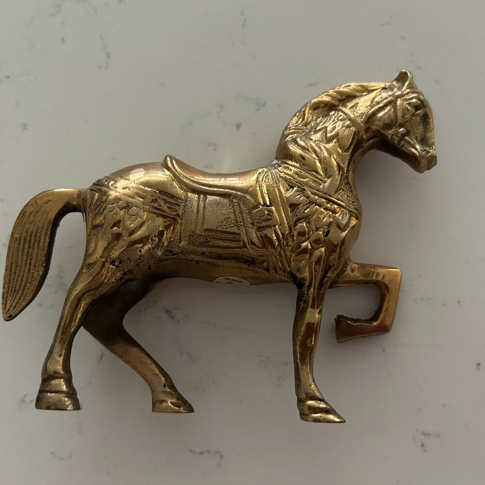 Vintage Brass Horse Statue Embossed Saddle Bridle Heavy - Picture 2 of 4